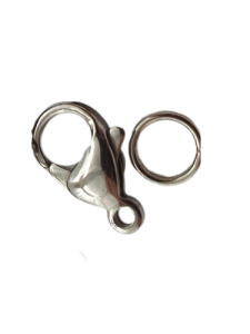 Karabina, cca 10x6 mm s dvojitým kroužkem cca 5x0,6 mm, nerez