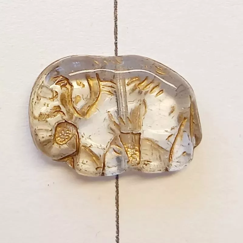 Korálek slon 15,7x22,5x6,2 mm krystal se zlatým listrem 1ks
