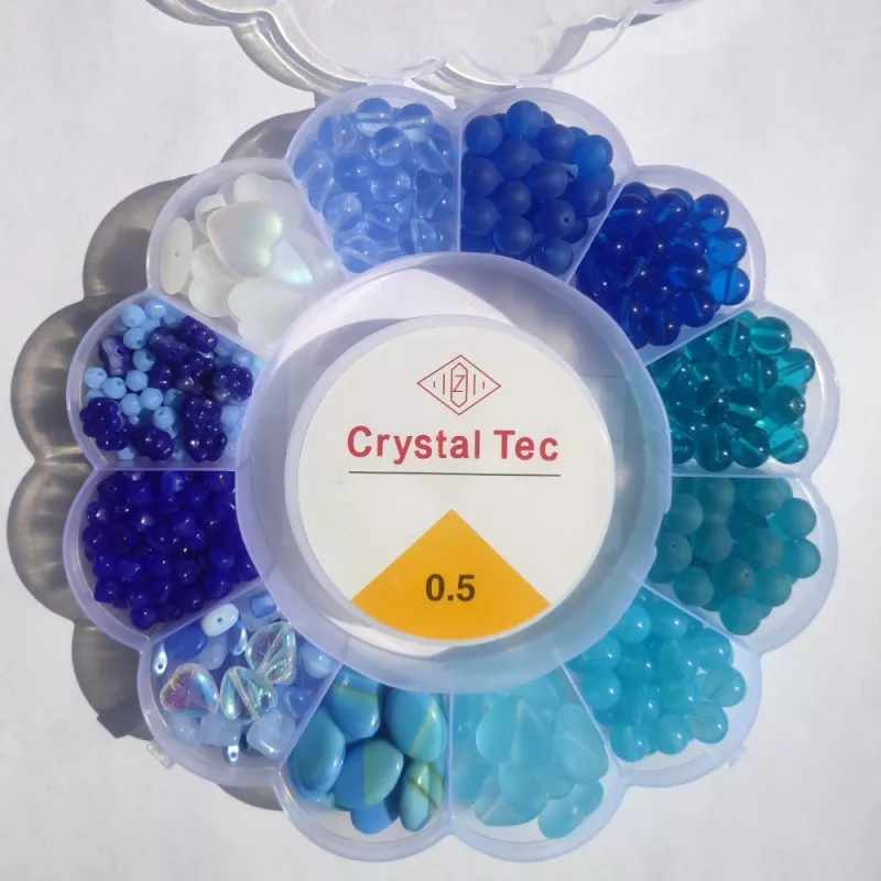 Korálkový mix modrý - kreativní sada na tvoření (12-15 náramků)