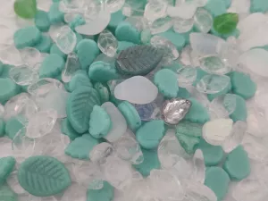 Korálky lístečky tyrkys/krystal mix
