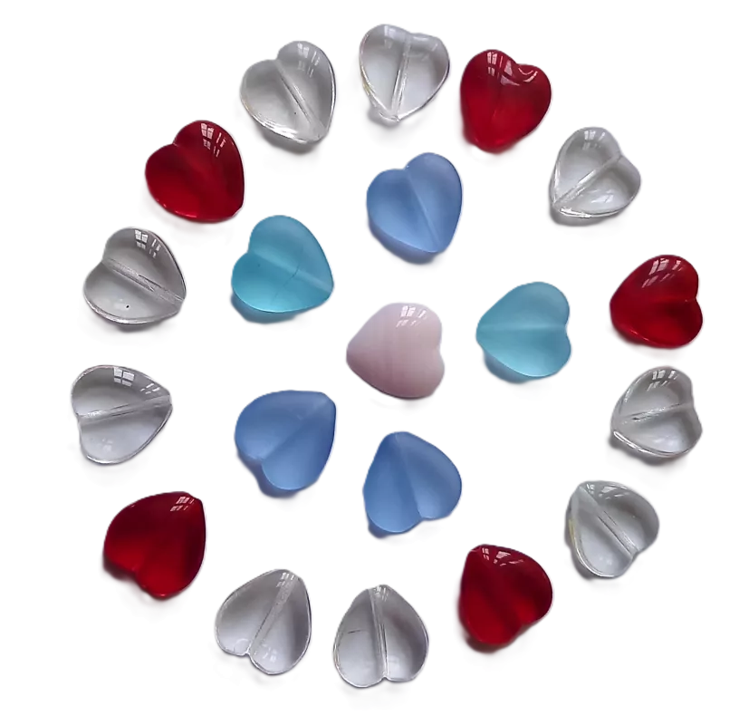 Mix českých skleněných korálků SRDCE 15/6 mm 20 ks