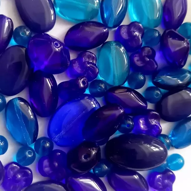 Mix českých skleněných korálků VODNÍ HLADINA 50 g