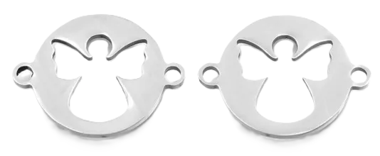 Nerezový mezičlánek - plochý kruh s andělem - 15,5 x 20 x 1 mm