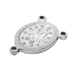 Nerezový mezičlánek se třemi očky - ovál s náboženským motivem - 20 x 14 x 2 mm Nerezový mezičlánek se třemi očky - ovál s náboženským motivem - 20 x 14 x 2 mm