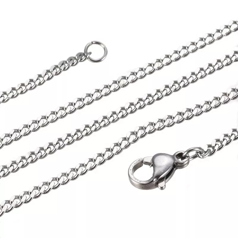 Nerezový řetízek s karabinkou ploché očko 2,5x2 mm - délka 60 cm