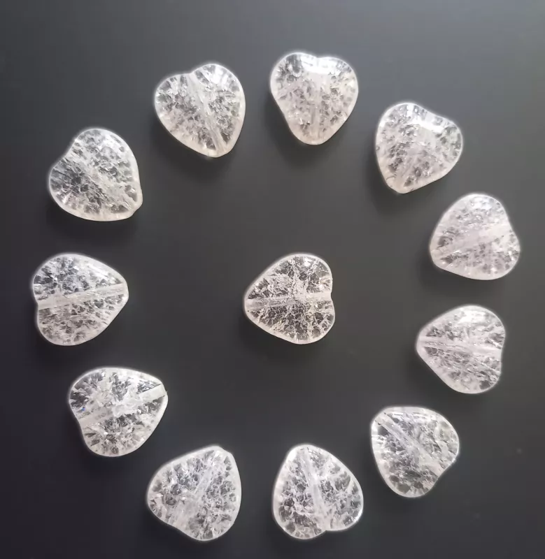 Skleněné korálky srdce 11x11mm krystal crack 12 ks