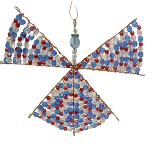 Anděl z broušených českých skleněných korálek safír 12x12cm