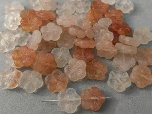 Korálky kytička 15 mm oranžovo-krystalový mix