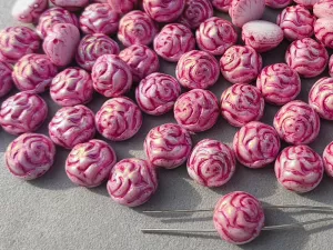 Korálky růžička 12 mm alabastr/růžová úprava