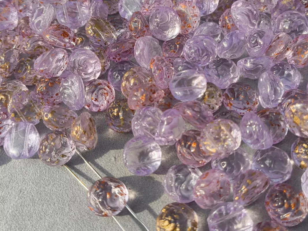 Korálky růžička 12 mm fialový transparentní mix