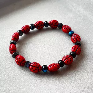 Náramek dětský černý s beruškami sada 2ks