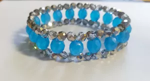 Náramek z broušených českých skleněných korálků aqua mat/krystal s pokovem
