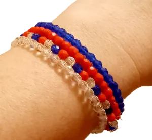 Náramek z broušených českých skleněných korálků krystal, safír a rubín "Trikolóra" - Safír tmavý