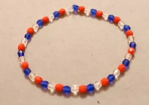Náramek z broušených českých skleněných korálků krystal, safír a rubín "Trikolóra"