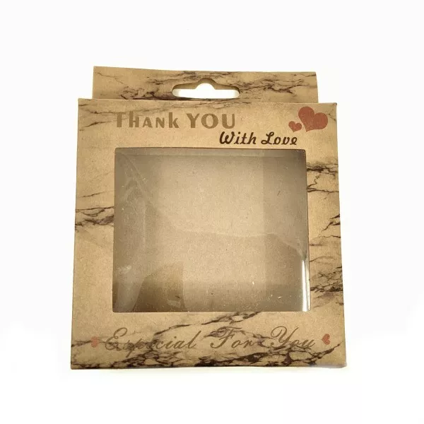 Papírová dárková krabička s průhledným obalem - Thank You - 10 x 10 cm