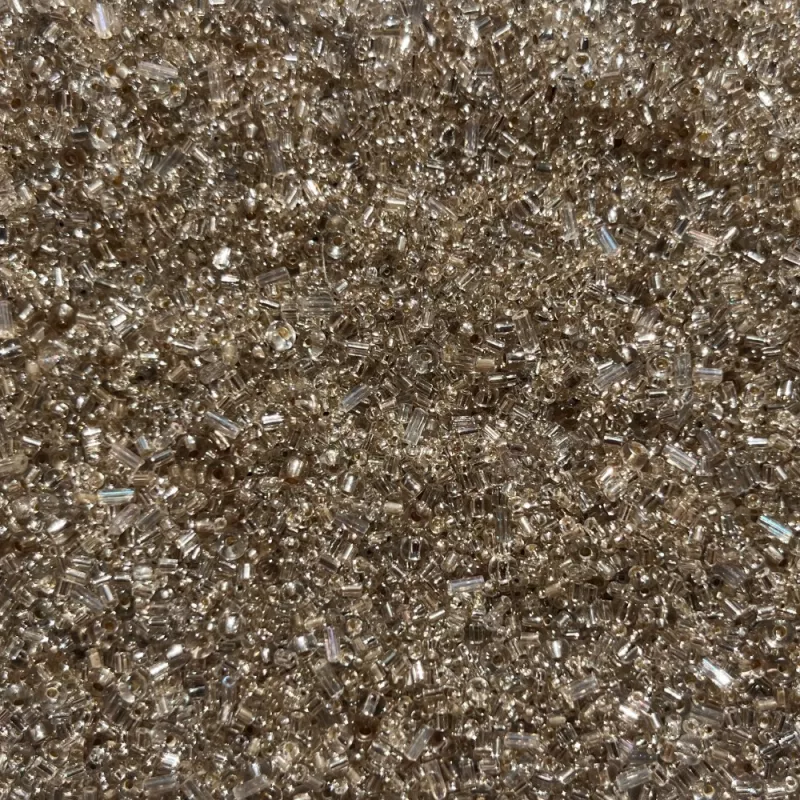 PRECIOSA mix rokajl 11/0 - 6/0 + čípky 2-3mm stříbrný 50 g II. jakost