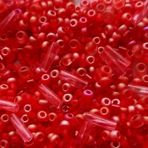 PRECIOSA mix rokajl 11/0 - 7/0 + čípky 5mm světlý rubín 50 g