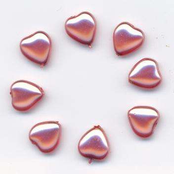 Korálky mačkané 11x11mm srdce vosk růžový 8ks Firma Petr Machačka - výroba skleněné korálky