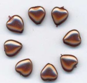 Korálky mačkané tvar 11x11mm srdce vosk barva bronz 8ks
