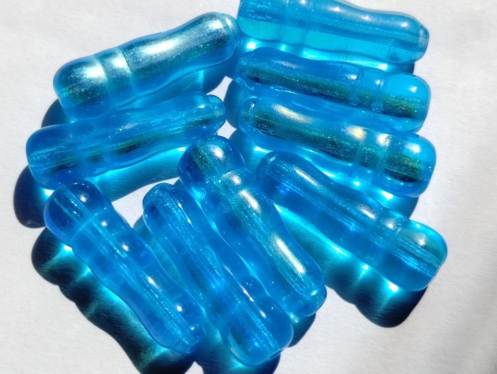 Korálky píšťala 20x5mm aqua pokov AB 9ks