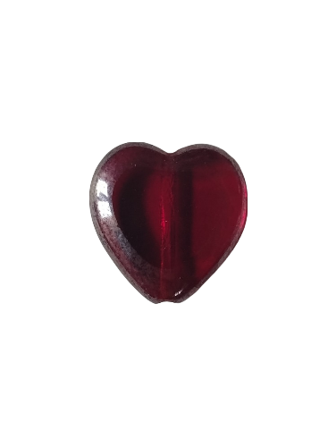 Ploškovaný korálek srdce tm. rubín s povrchovou úpravou