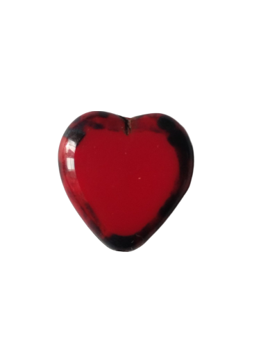 Ploškovaný korálek srdce sytá červená s povrchovou úpravou