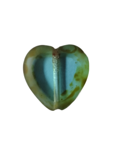Korálka ploškovaná srdce sv. aqua s povrchovou úpravou