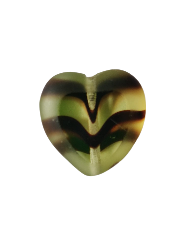 Ploškovaný korálek srdce vlnkové sv. emerald/tm. topaz