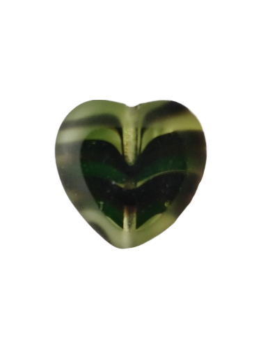 Ploškovaný korálek srdce vlnkové tm. emerald/černá