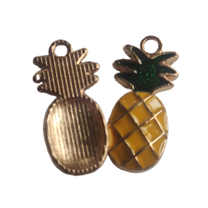 Kovový přívěsek smaltovaný - ananas, cca 24 x 11 mm