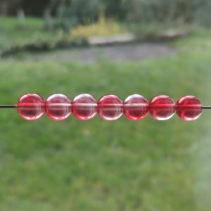 Skleněné mačkané kuličky 10mm krystal/růžový listr 14ks