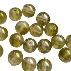 Skleněné korálky mačkané 8mm krystal/zelený listr 28ks