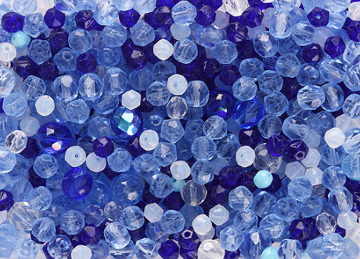 Český skleněný mix korálků broušené modré/krystal