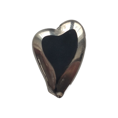 Ploškovaný korálek černé srdce se stříbrn. okrajem, III.jakost
