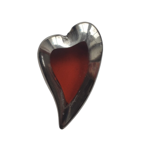 Ploškovaný korálek oranžové srdce se stříbrným okrajem