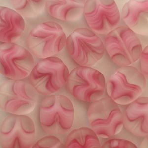 Korálky čočky 14x12 mm krystal s růžovou vlnkou
