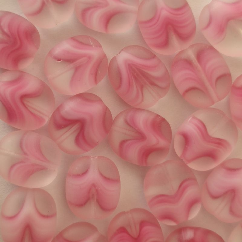 Korálky čočky 14x12 mm krystal s růžovou vlnkou