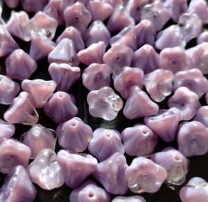 Korálky zvonečky 8x9 mm míchané fialové/krystal | 10 ks, 20 ks