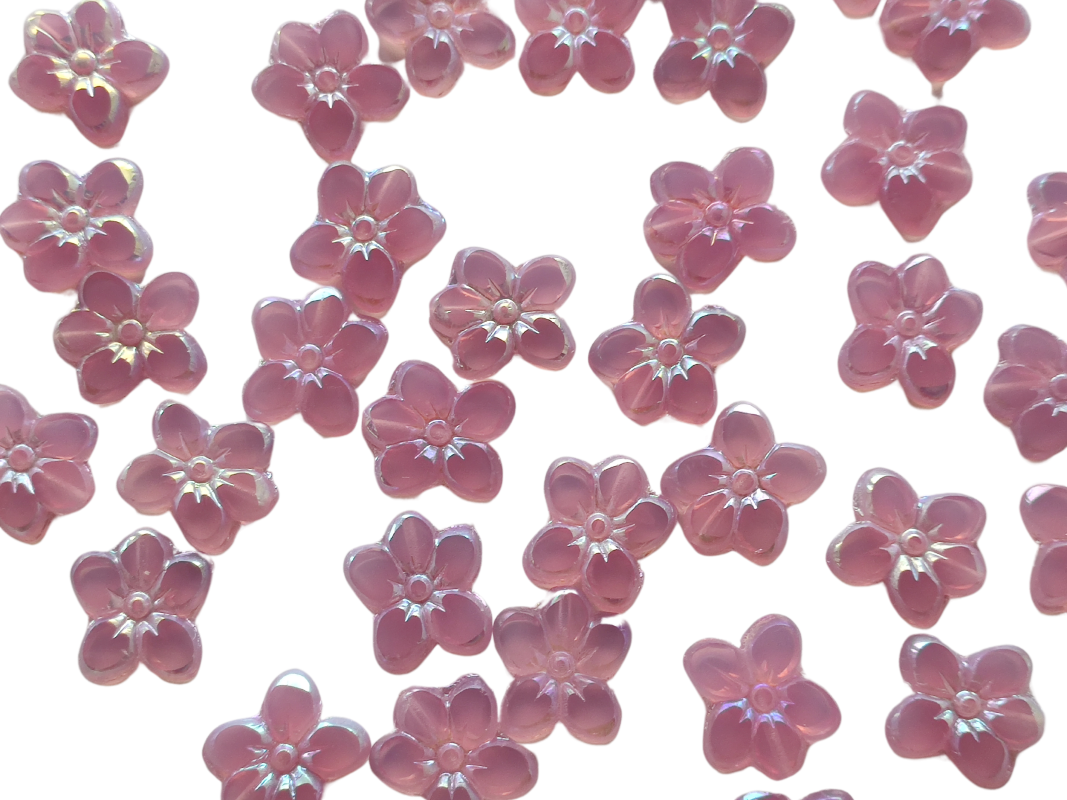 Ploškovaný korálek kytička 14 mm růžová/AB